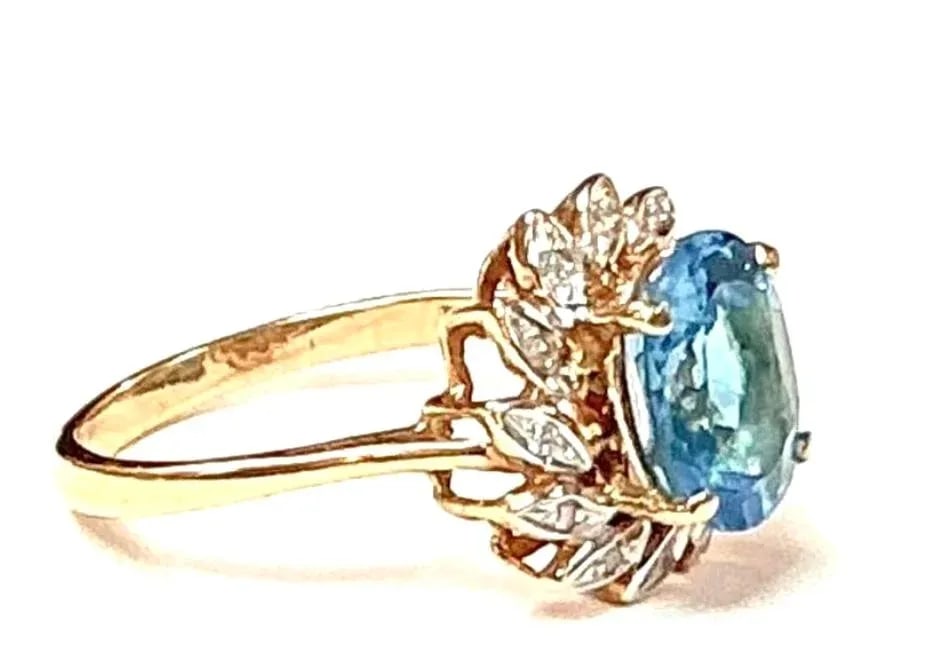 Blue Topaz 14k Yellow Gold and Diamond Ring - 2
