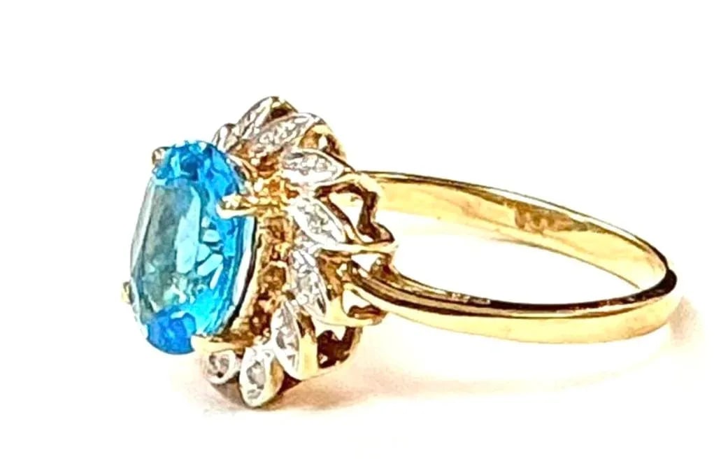 Blue Topaz 14k Yellow Gold and Diamond Ring - 3