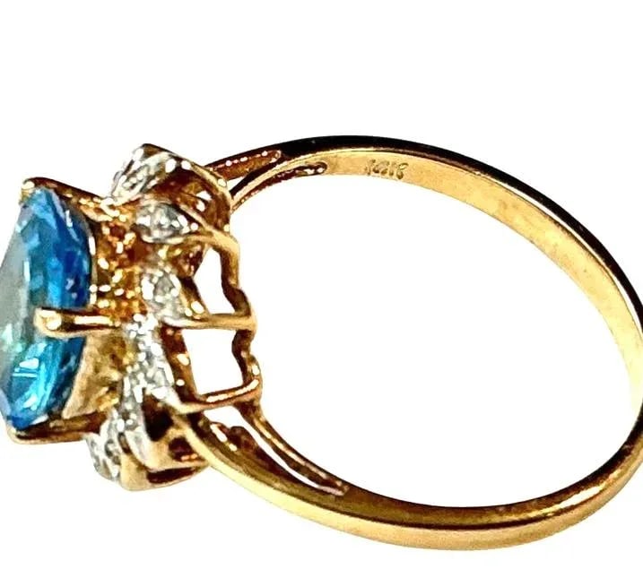 Blue Topaz 14k Yellow Gold and Diamond Ring - 5