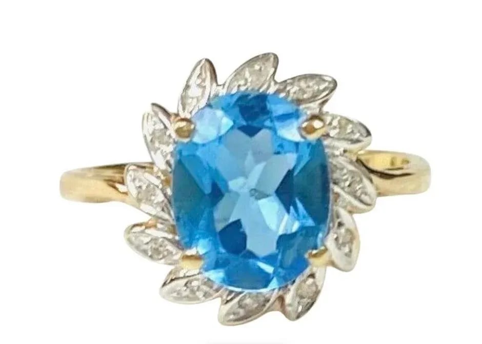 Blue Topaz 14k Yellow Gold and Diamond Ring - 6