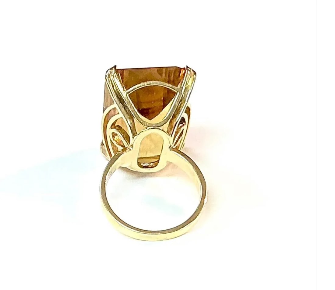 14k Yellow Gold Ring 15 Carat Emerald Cut Citrine - 3