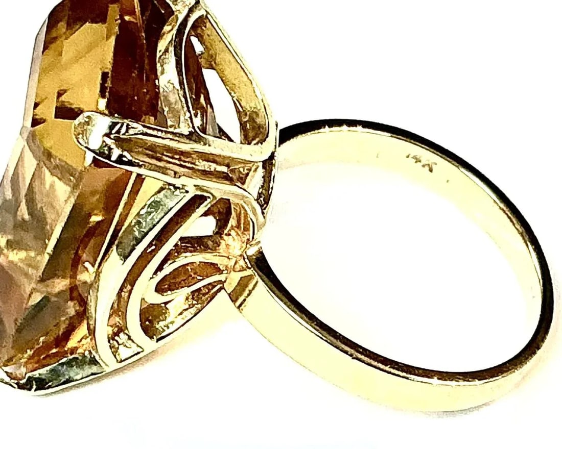14k Yellow Gold Ring 15 Carat Emerald Cut Citrine - 4