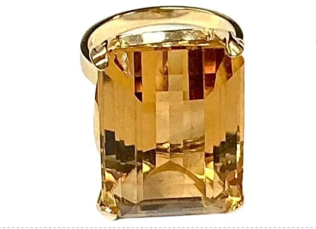 14k Yellow Gold Ring 15 Carat Emerald Cut Citrine - 5