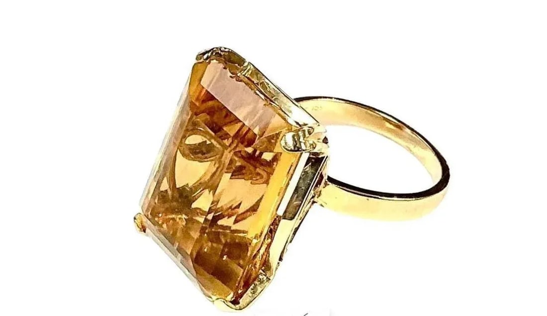 14k Yellow Gold Ring 15 Carat Emerald Cut Citrine - 6