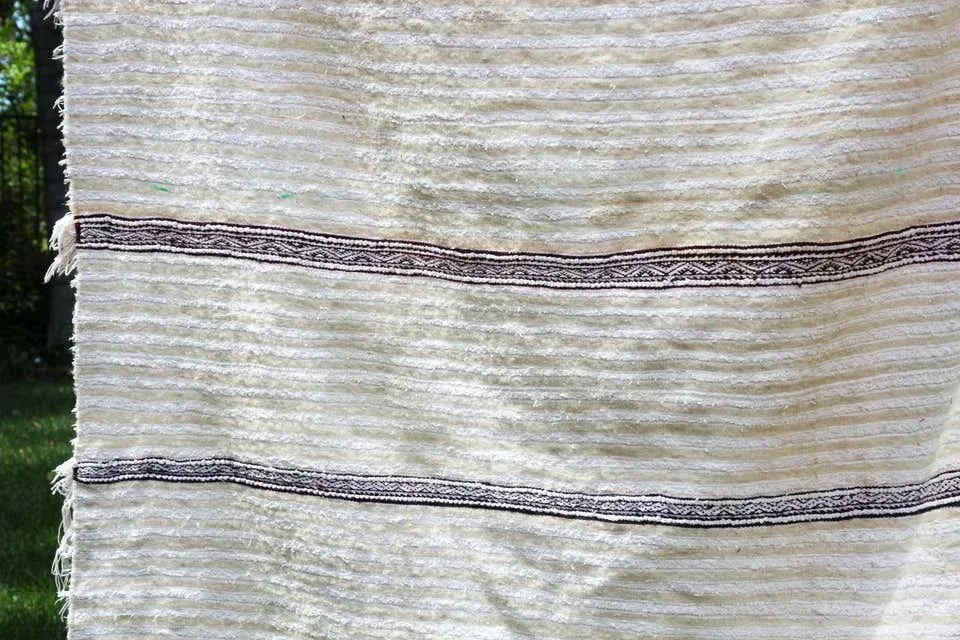 Large Vintage Moroccan Handcrafted Tribal Wedding Blanket Throw with Sequins - 10