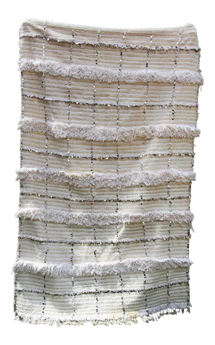 Large Vintage Moroccan Handcrafted Tribal Wedding Blanket Throw with Sequins (1 of 11)