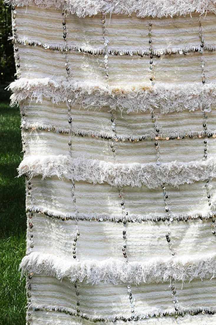 Large Vintage Moroccan Handcrafted Tribal Wedding Blanket Throw with Sequins - 5