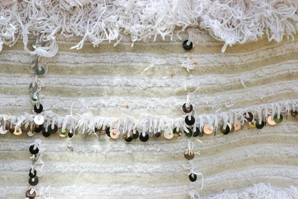 Large Vintage Moroccan Handcrafted Tribal Wedding Blanket Throw with Sequins - 7