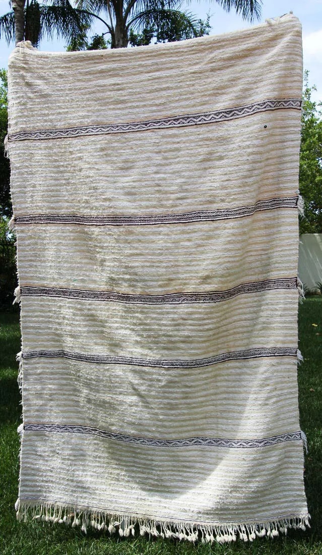 Large Vintage Moroccan Handcrafted Tribal Wedding Blanket Throw with Sequins - 9