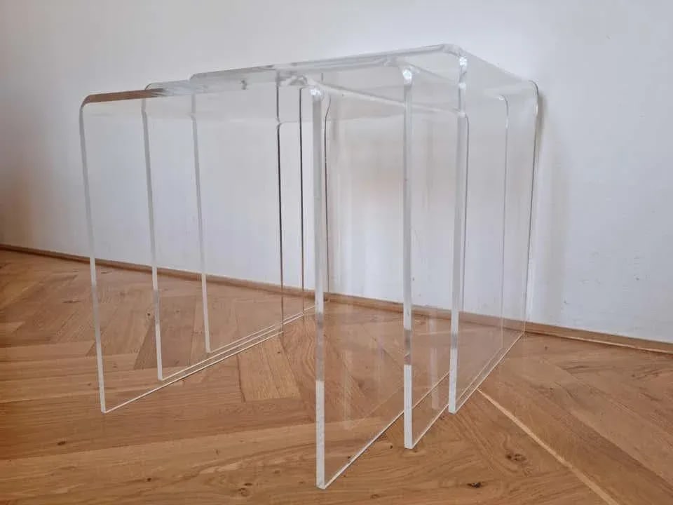 Vintage Postmodern Plexiglass Waterfall Nesting Tables 1980s, Set of 3 - 12