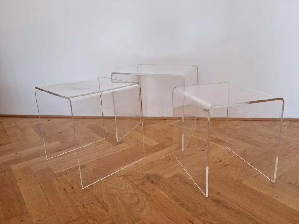 Vintage Postmodern Plexiglass Waterfall Nesting Tables 1980s, Set of 3 - 5
