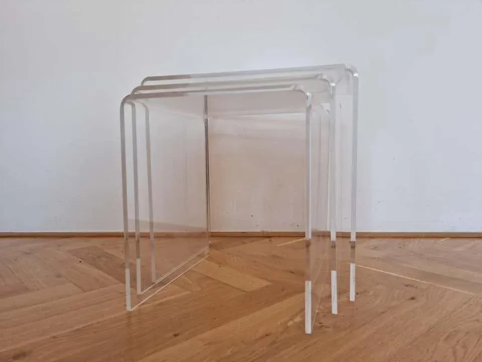 Vintage Postmodern Plexiglass Waterfall Nesting Tables 1980s, Set of 3 - 7