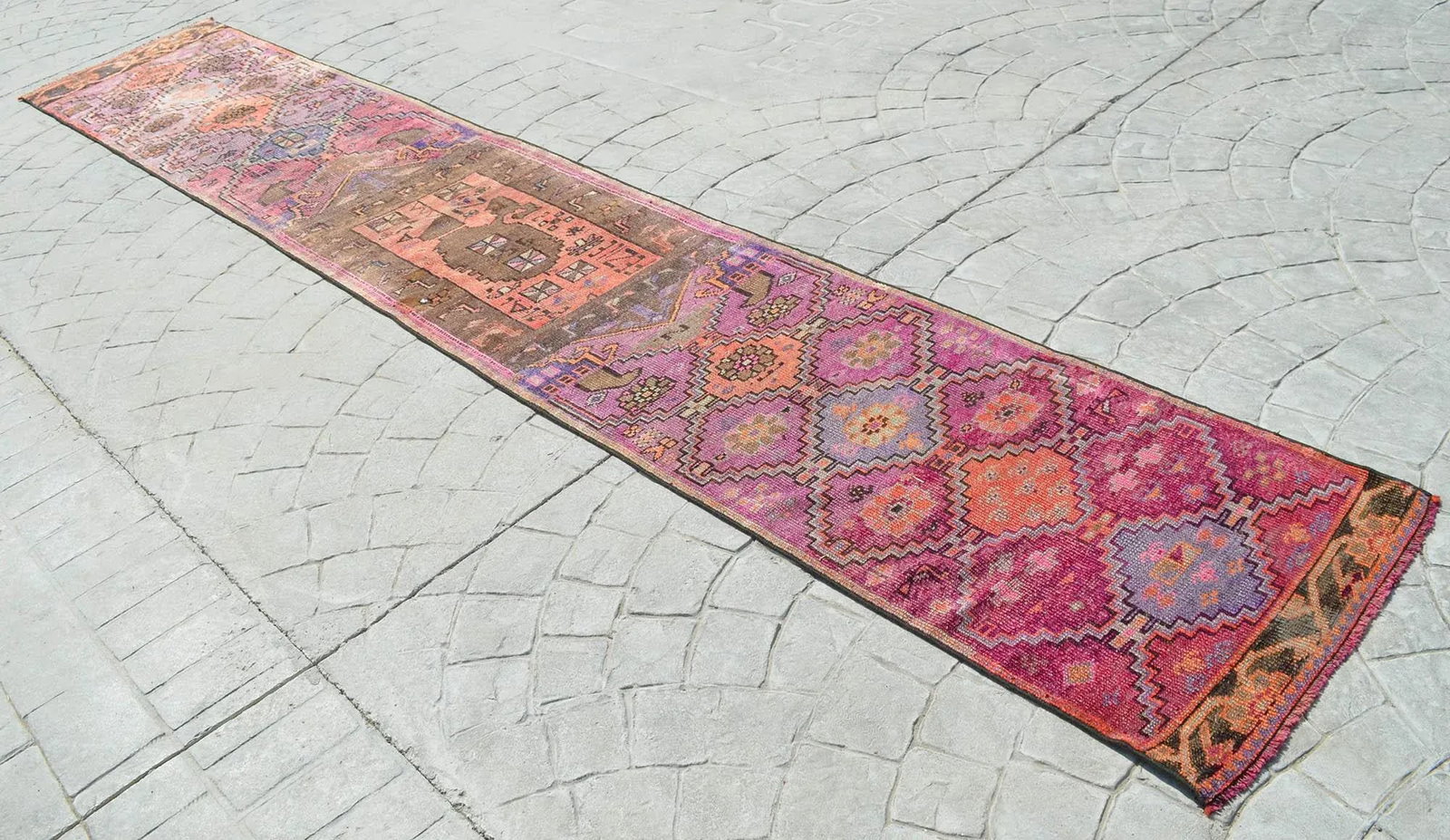 Hand-Knotted Turkish Runner Rug . Low Pile Full Tribal Design Narrow Runner Rug 2"²2"³ - 11