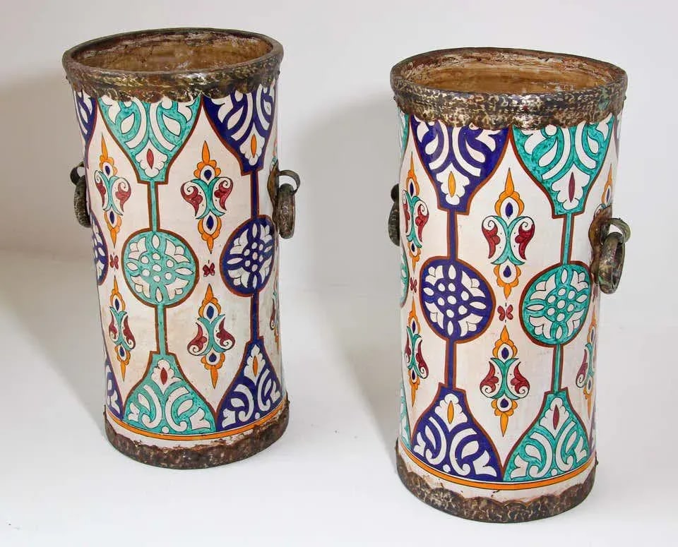 Handcrafted Moorish Ceramic Urns with Handles - A Pair - 12