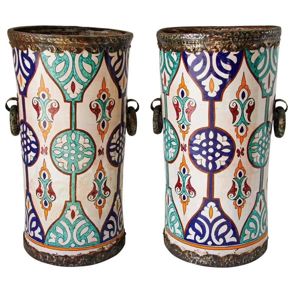 Handcrafted Moorish Ceramic Urns with Handles - A Pair - 13
