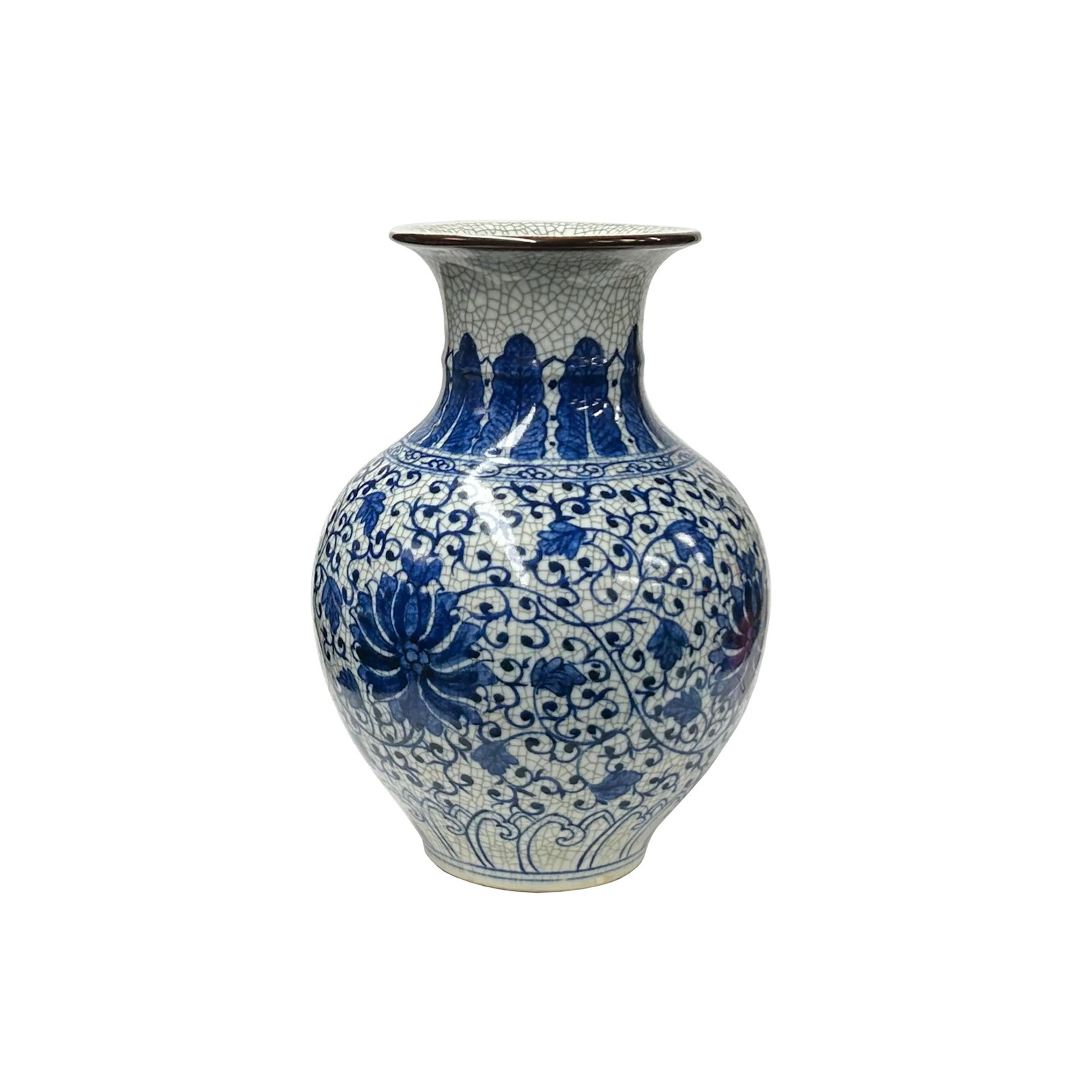 Orient Off White Crackle Blue Floral Pattern Pottery Ceramic Vase - 2