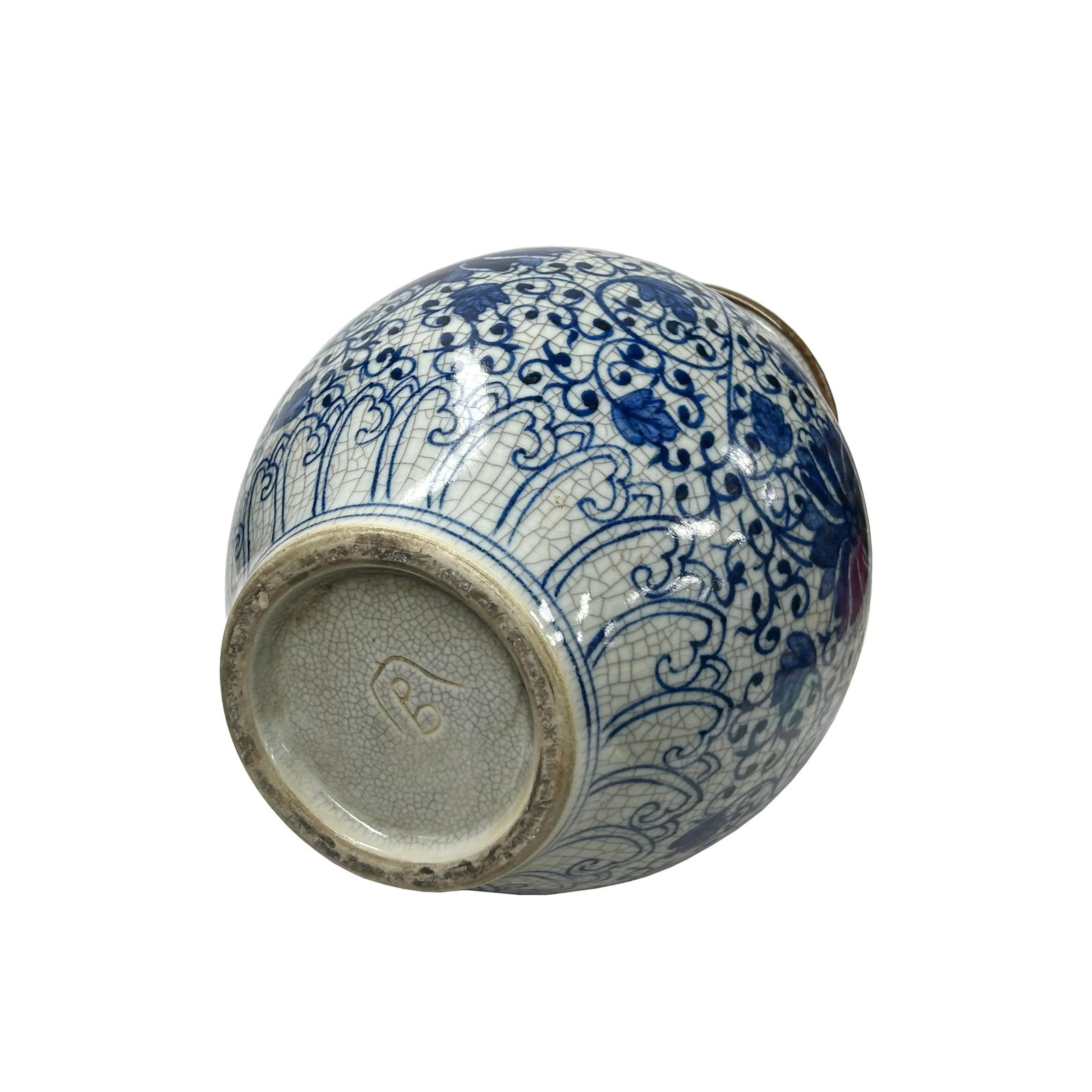Orient Off White Crackle Blue Floral Pattern Pottery Ceramic Vase - 4