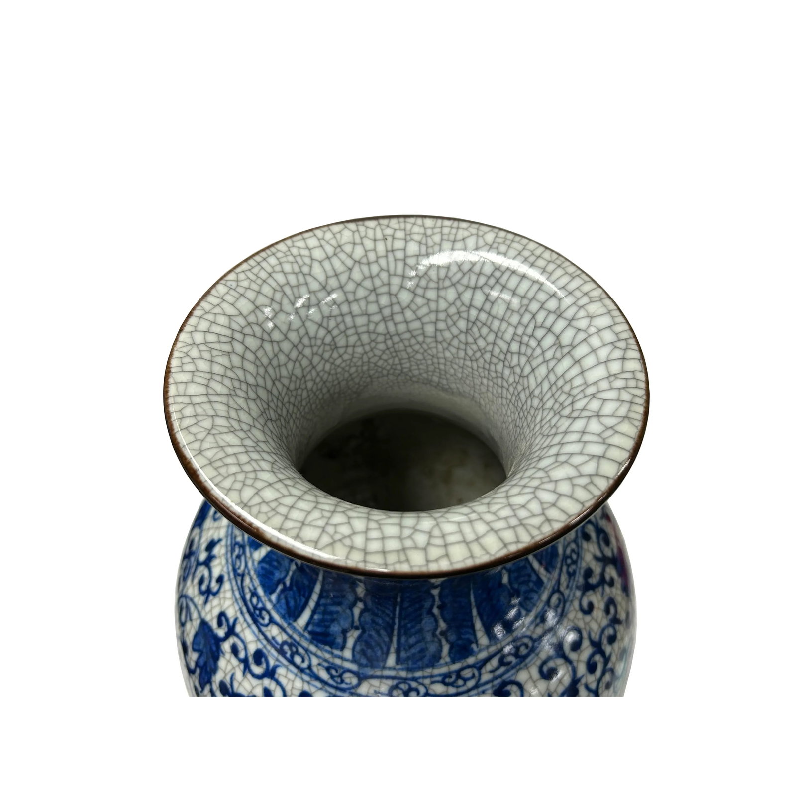 Orient Off White Crackle Blue Floral Pattern Pottery Ceramic Vase - 5