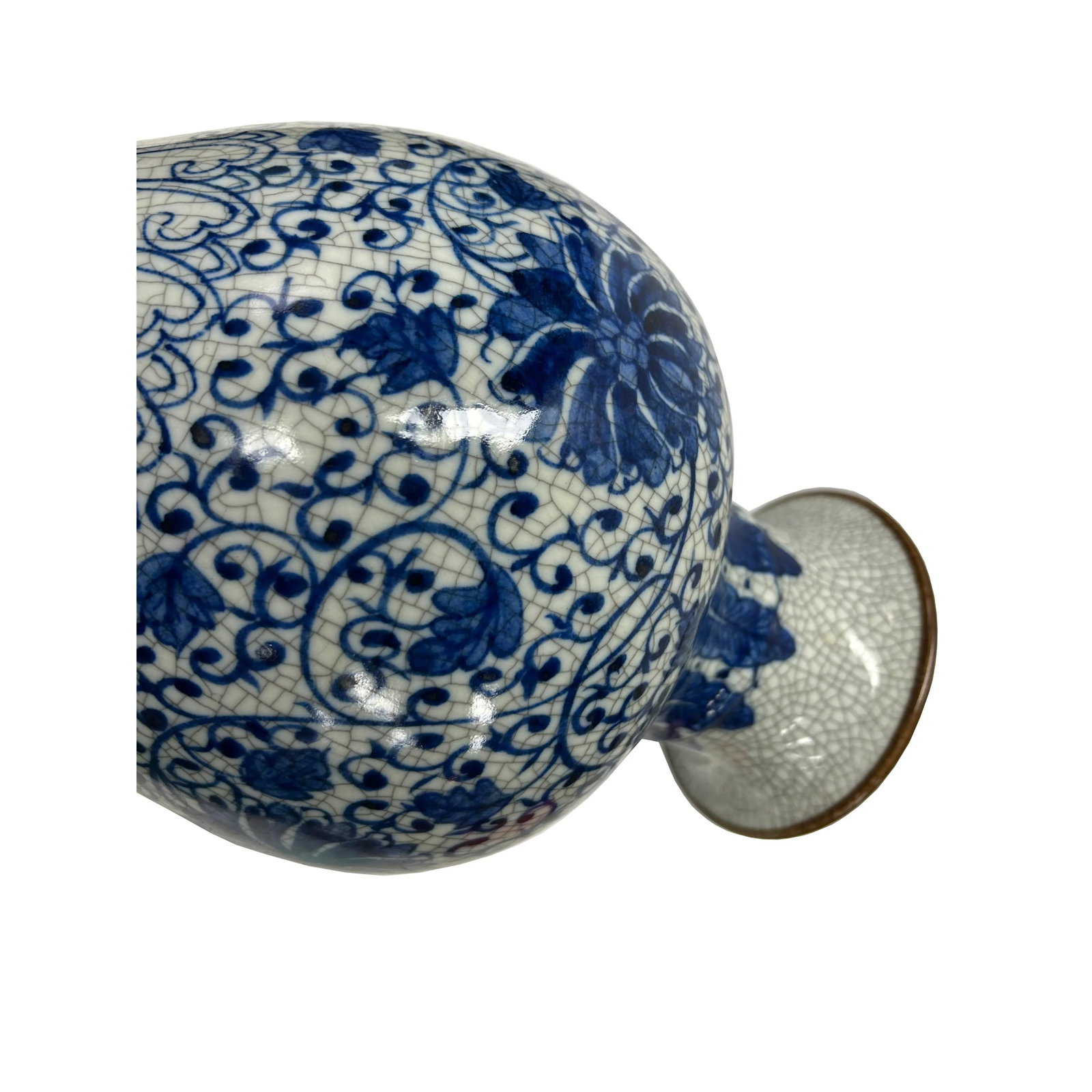 Orient Off White Crackle Blue Floral Pattern Pottery Ceramic Vase - 6
