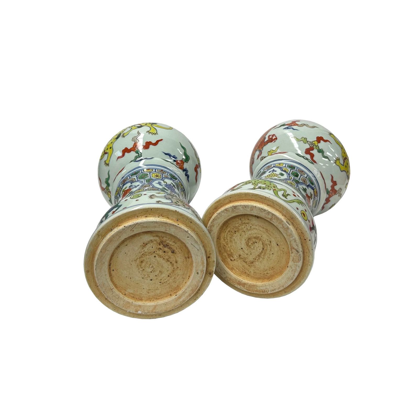 Pair Vintage Chinese WuCai Mythical Graphic Porcelain Candle Holder Vase Art - 4