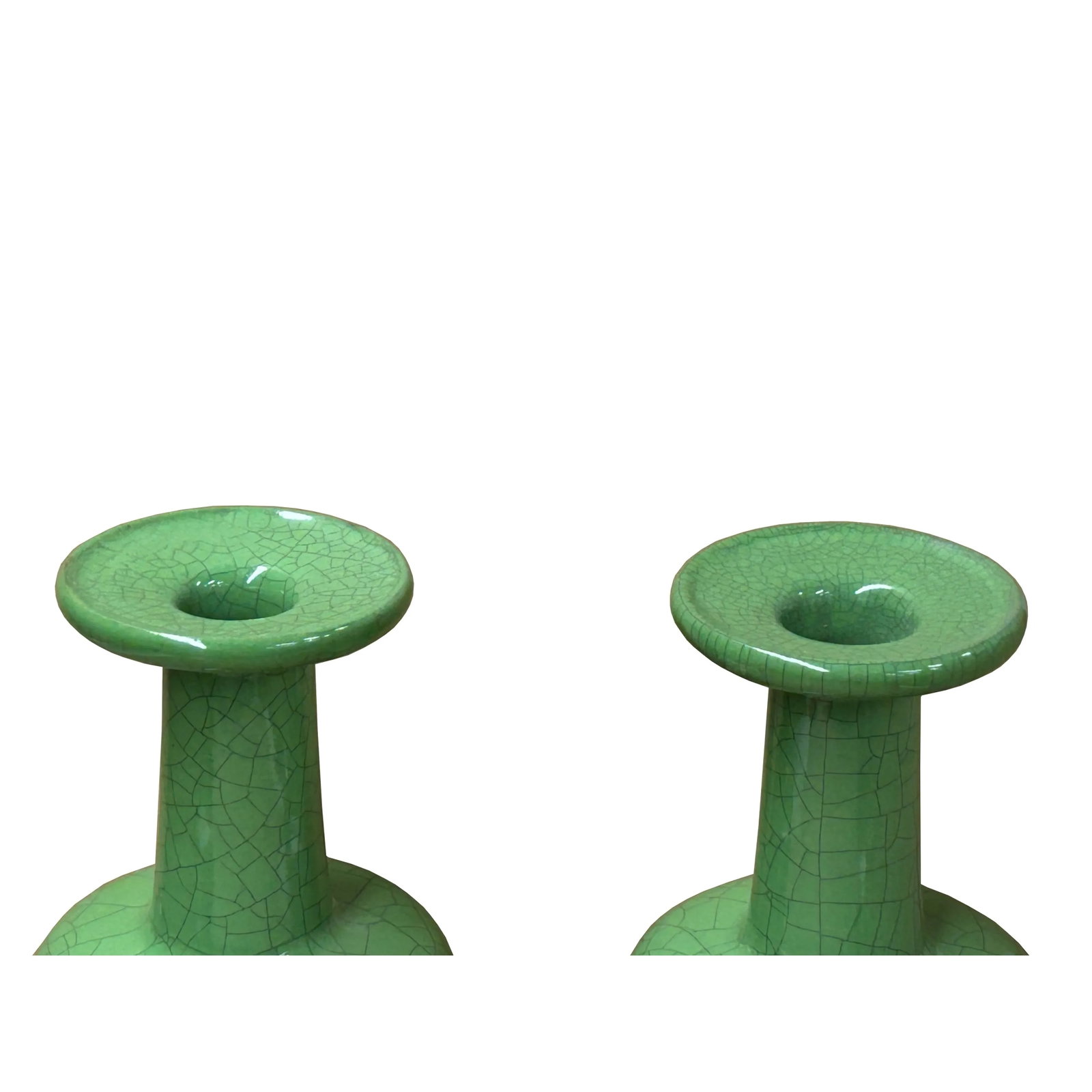 Pair Orient Crackle Pattern Verdant Green Color Pottery Ceramic Vases - 2