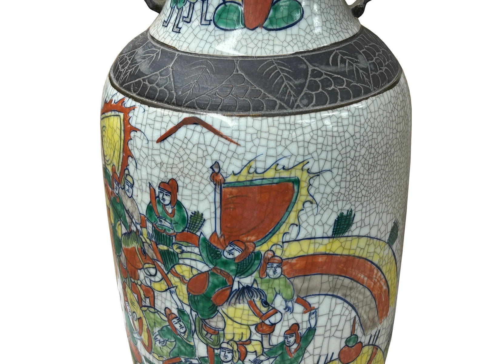 Orient Crackle Gray Warrior Graphic Artistic Pottery Ceramic Vase - 10