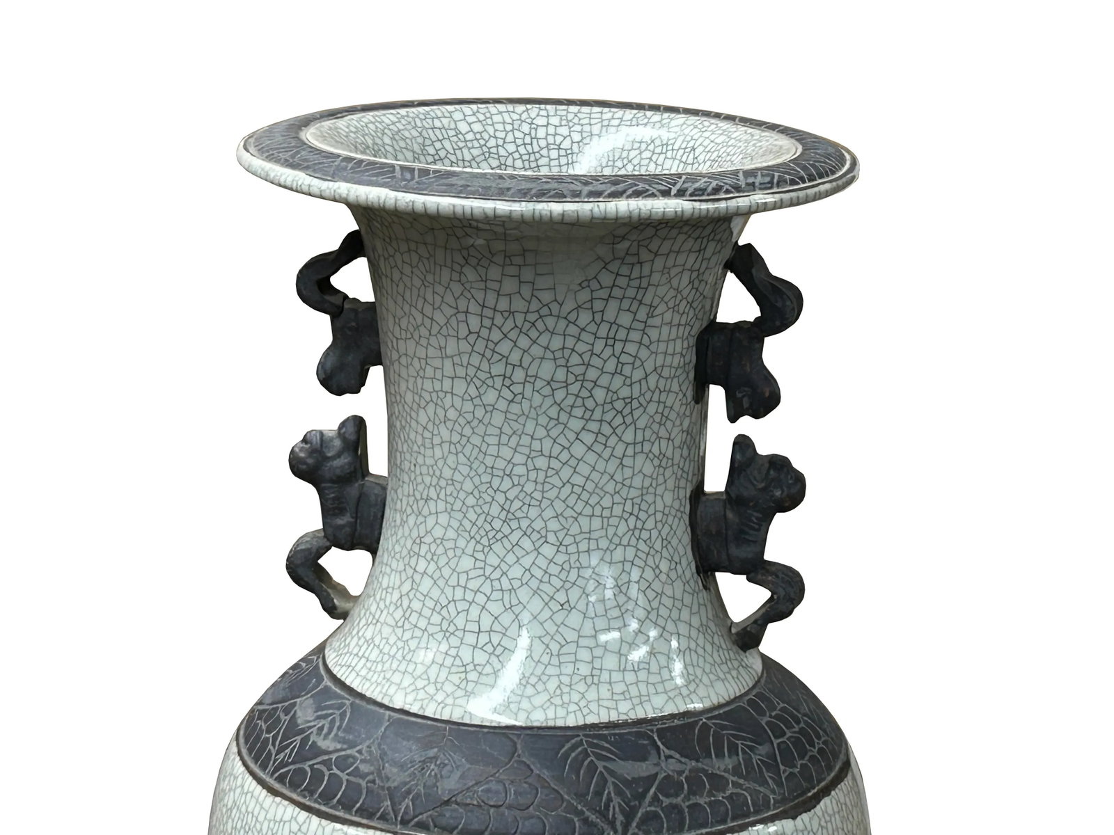 Orient Crackle Gray Warrior Graphic Artistic Pottery Ceramic Vase - 12