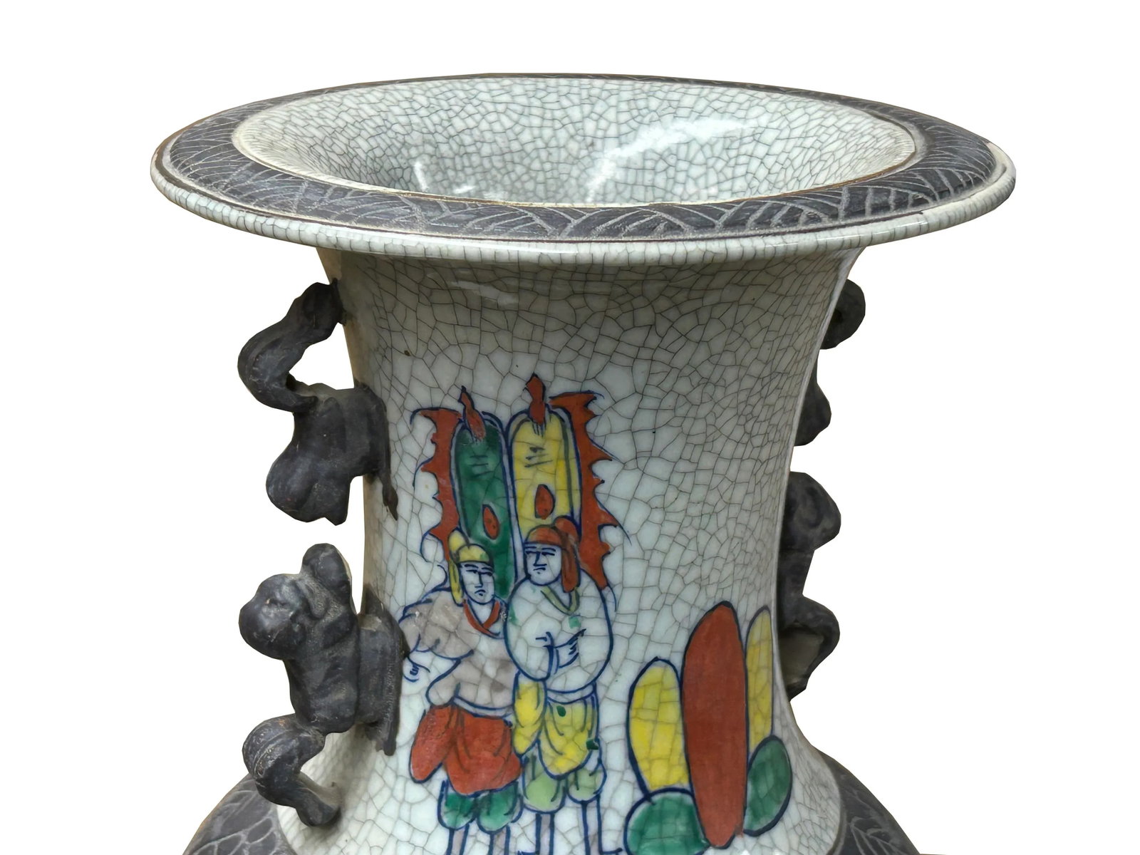 Orient Crackle Gray Warrior Graphic Artistic Pottery Ceramic Vase - 13