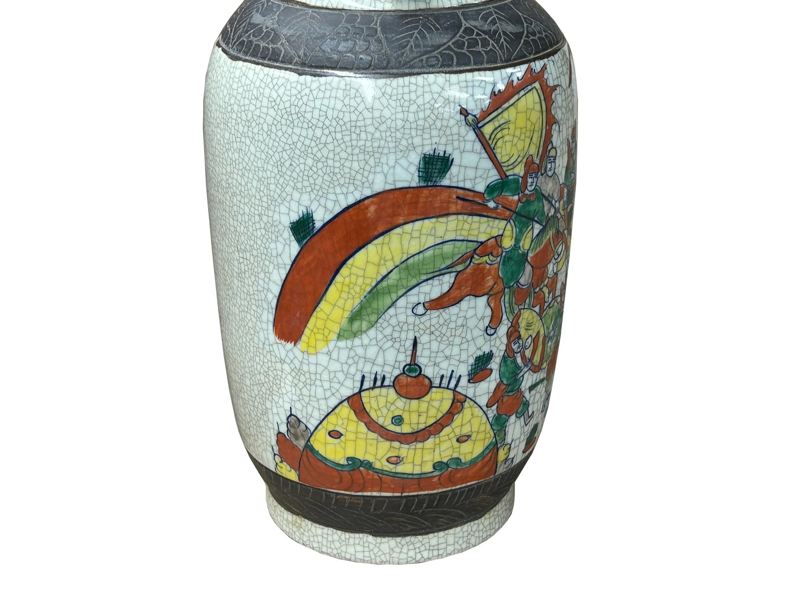 Orient Crackle Gray Warrior Graphic Artistic Pottery Ceramic Vase - 15