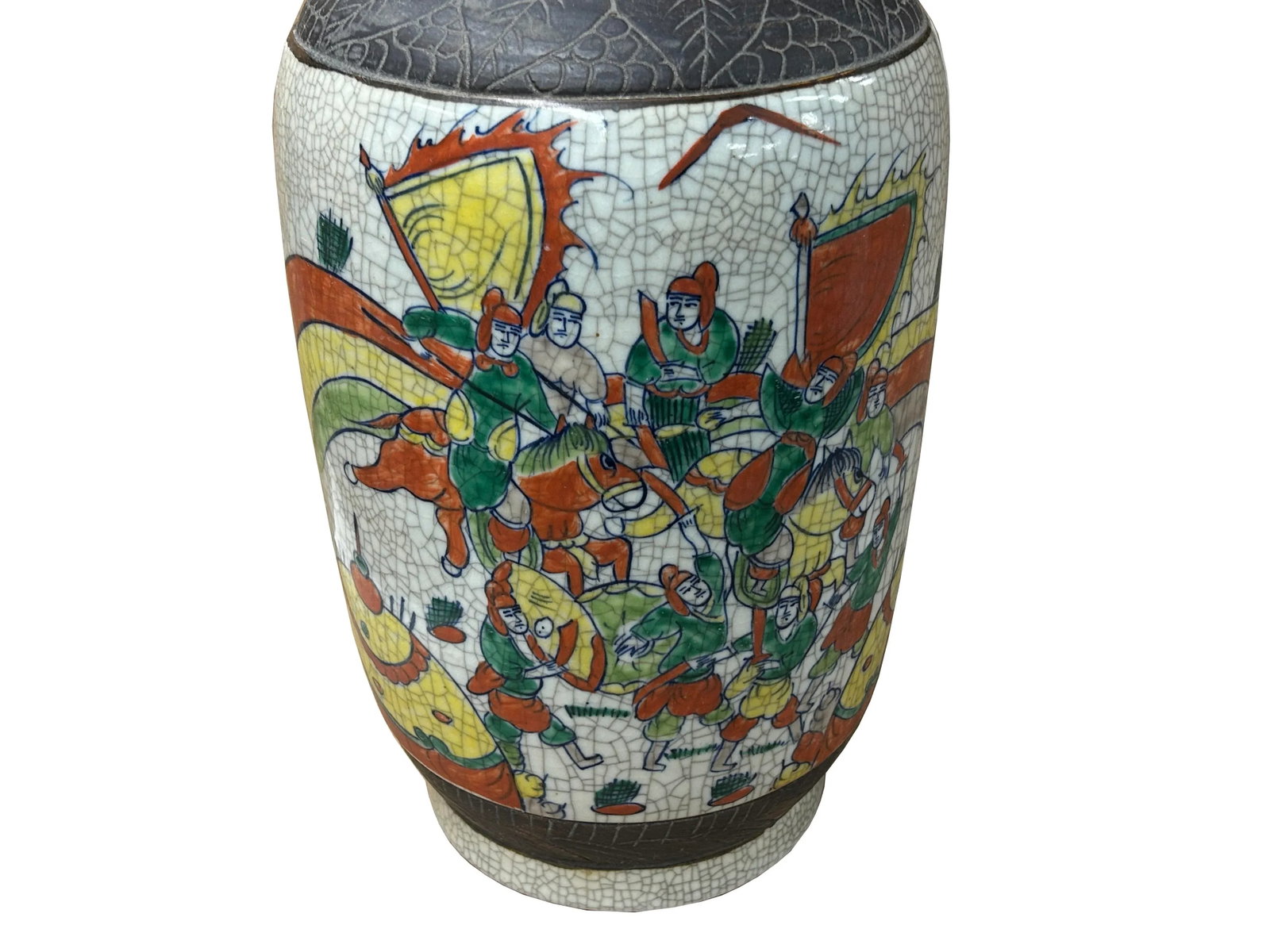 Orient Crackle Gray Warrior Graphic Artistic Pottery Ceramic Vase - 17