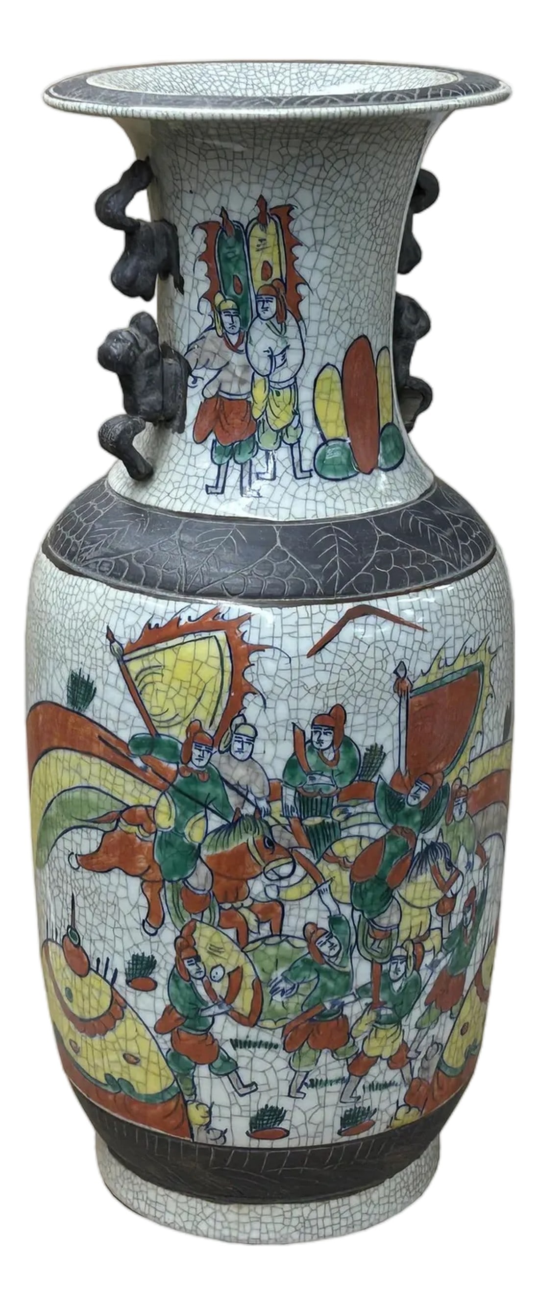 Orient Crackle Gray Warrior Graphic Artistic Pottery Ceramic Vase (1 of 17)
