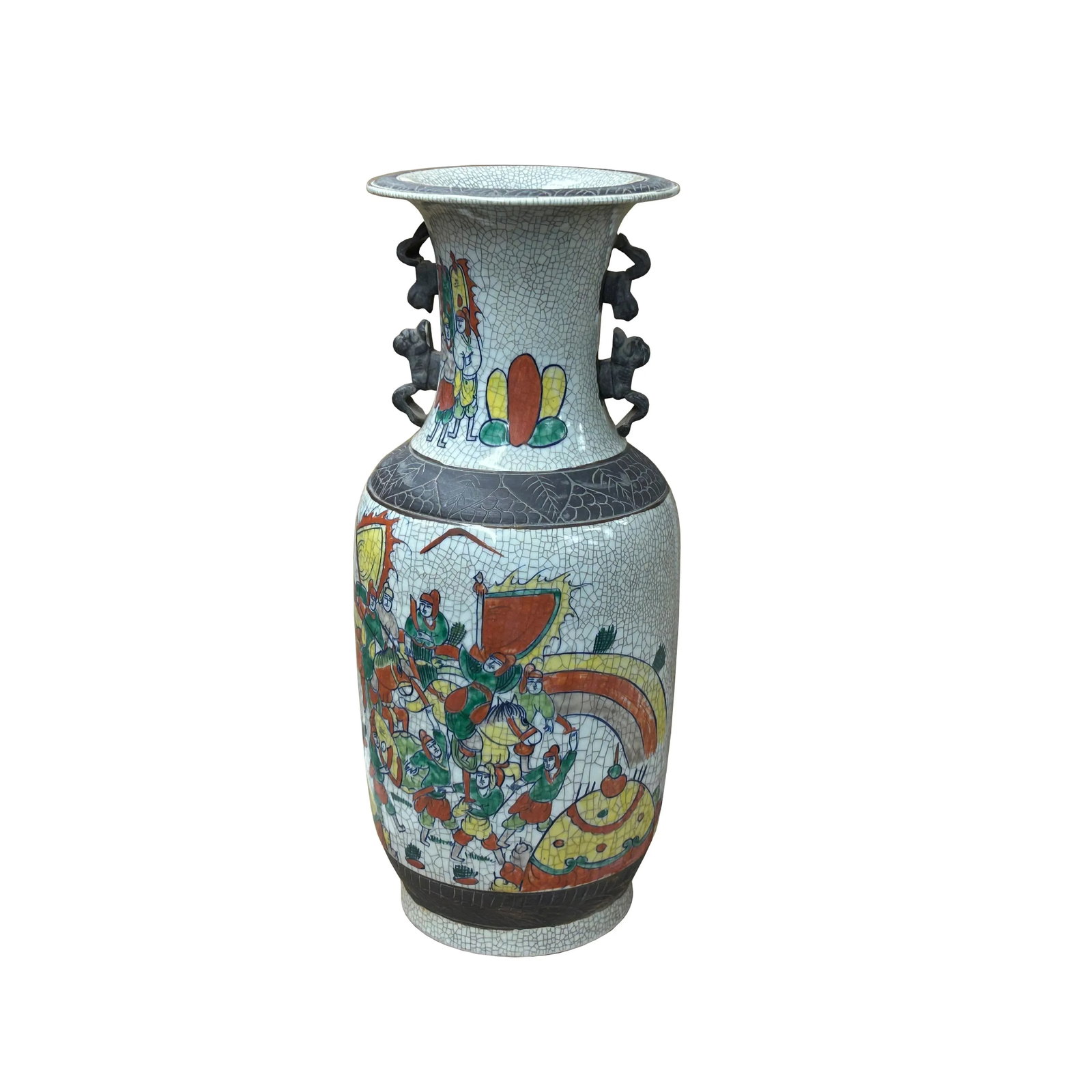 Orient Crackle Gray Warrior Graphic Artistic Pottery Ceramic Vase - 3