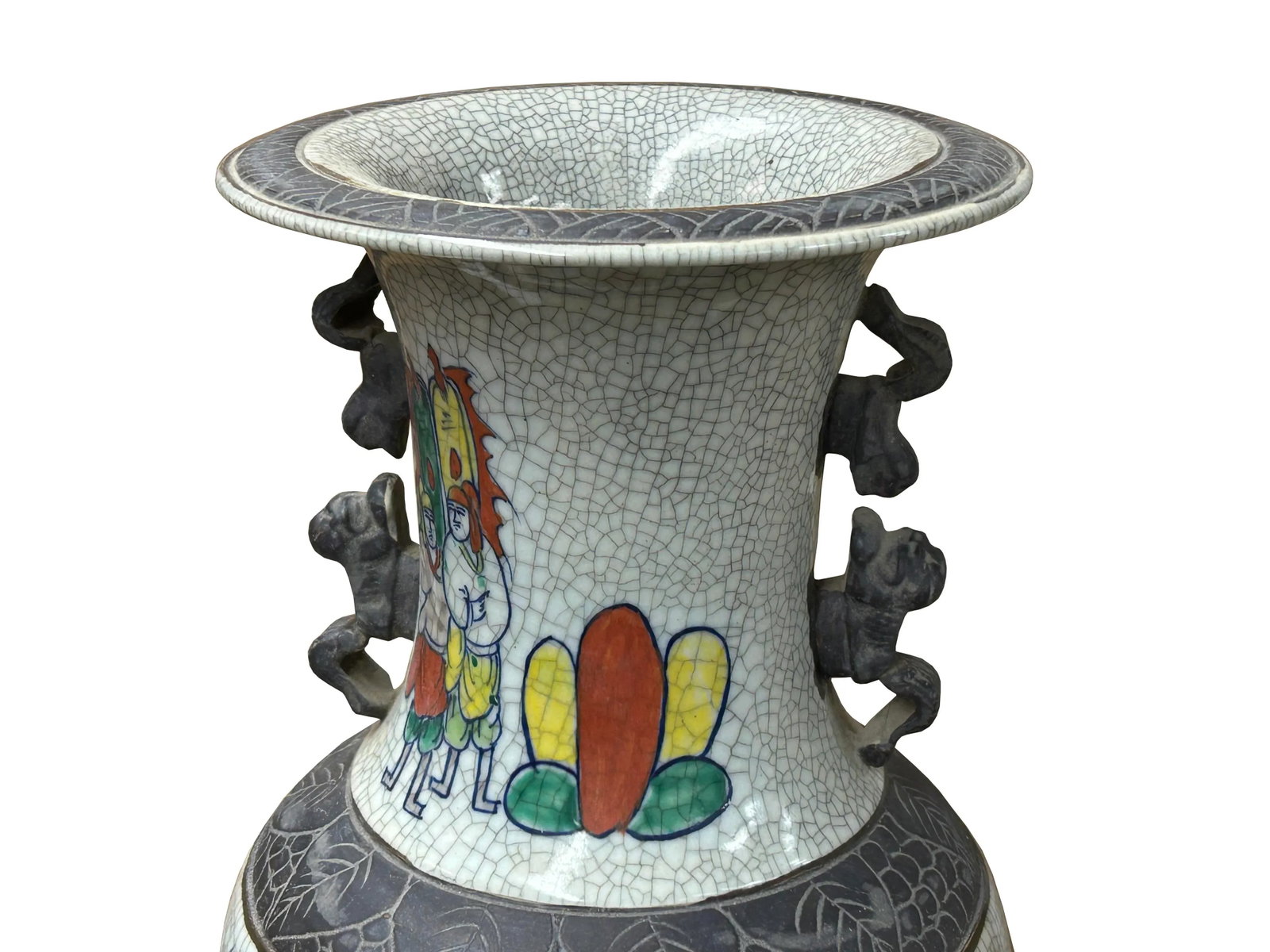 Orient Crackle Gray Warrior Graphic Artistic Pottery Ceramic Vase - 4