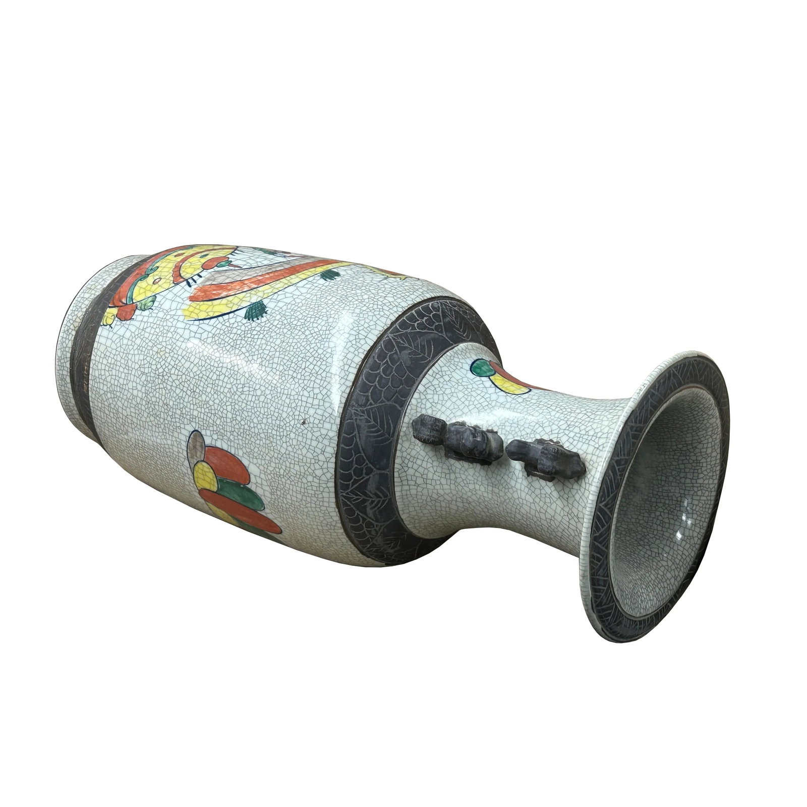 Orient Crackle Gray Warrior Graphic Artistic Pottery Ceramic Vase - 5