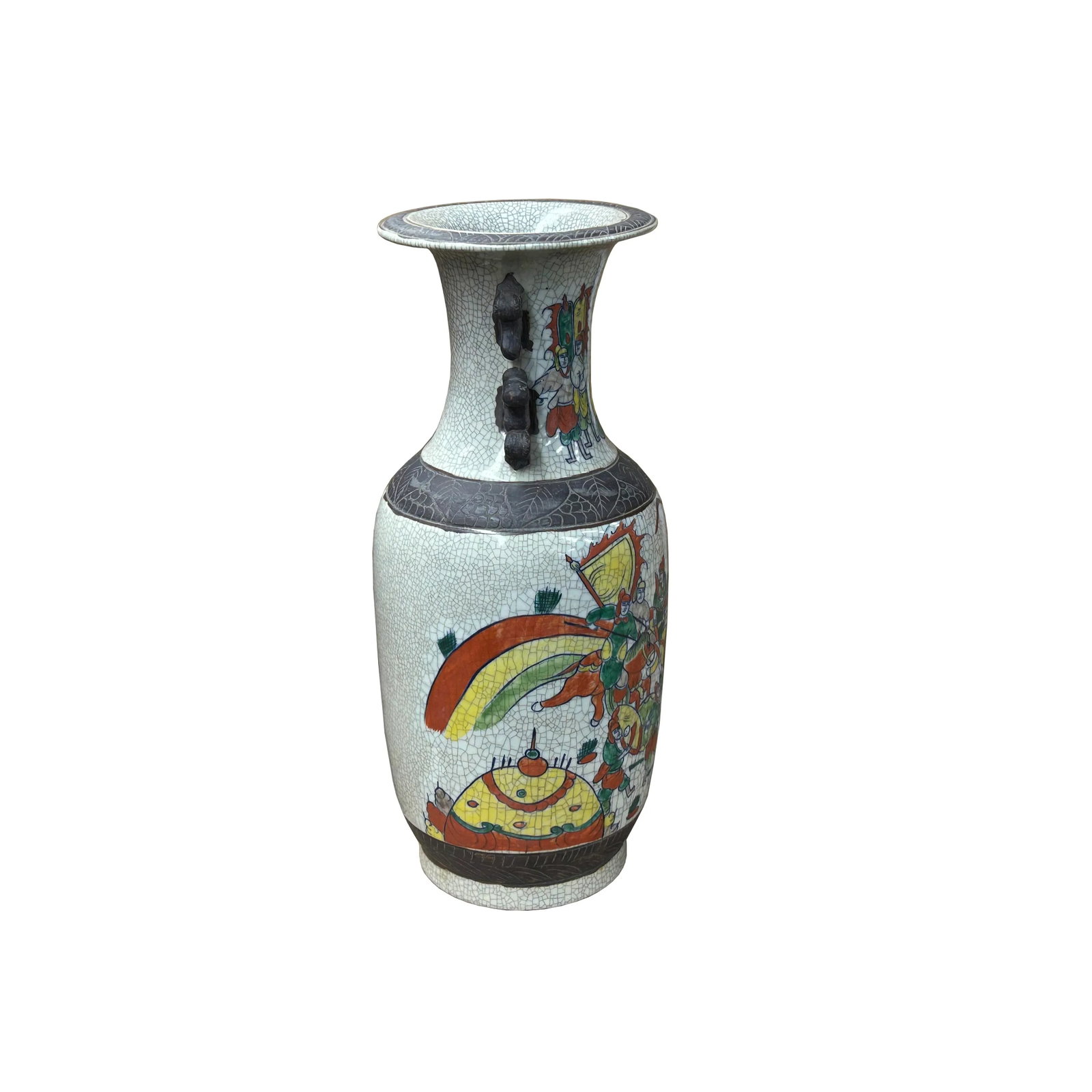 Orient Crackle Gray Warrior Graphic Artistic Pottery Ceramic Vase - 6