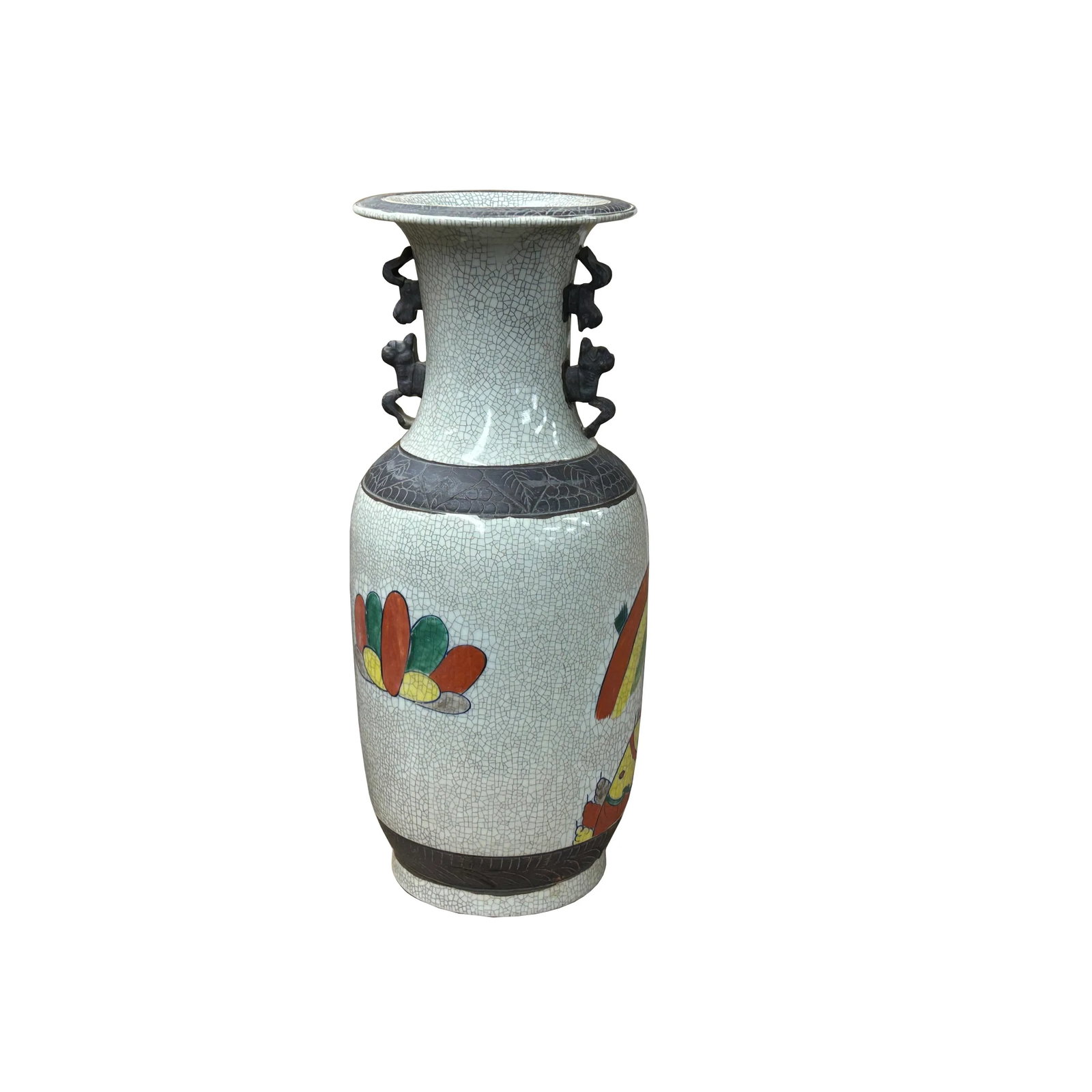 Orient Crackle Gray Warrior Graphic Artistic Pottery Ceramic Vase - 7