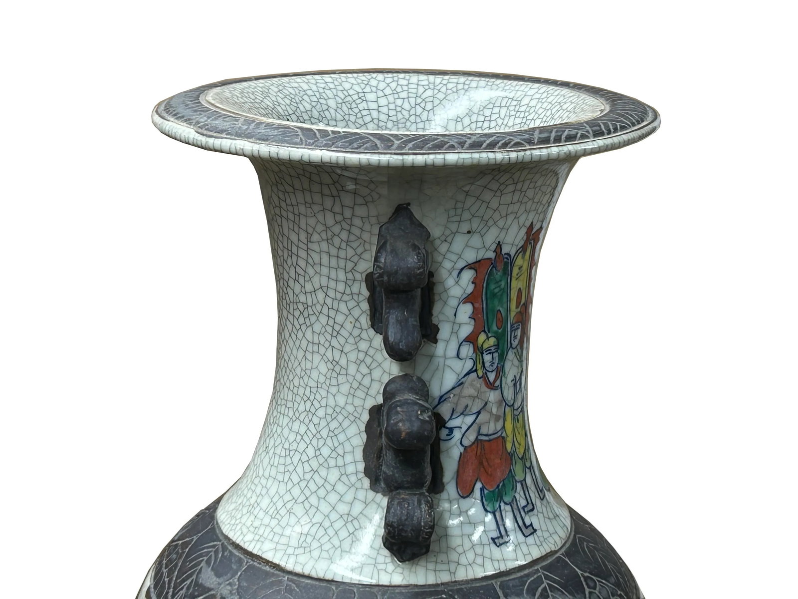 Orient Crackle Gray Warrior Graphic Artistic Pottery Ceramic Vase - 8