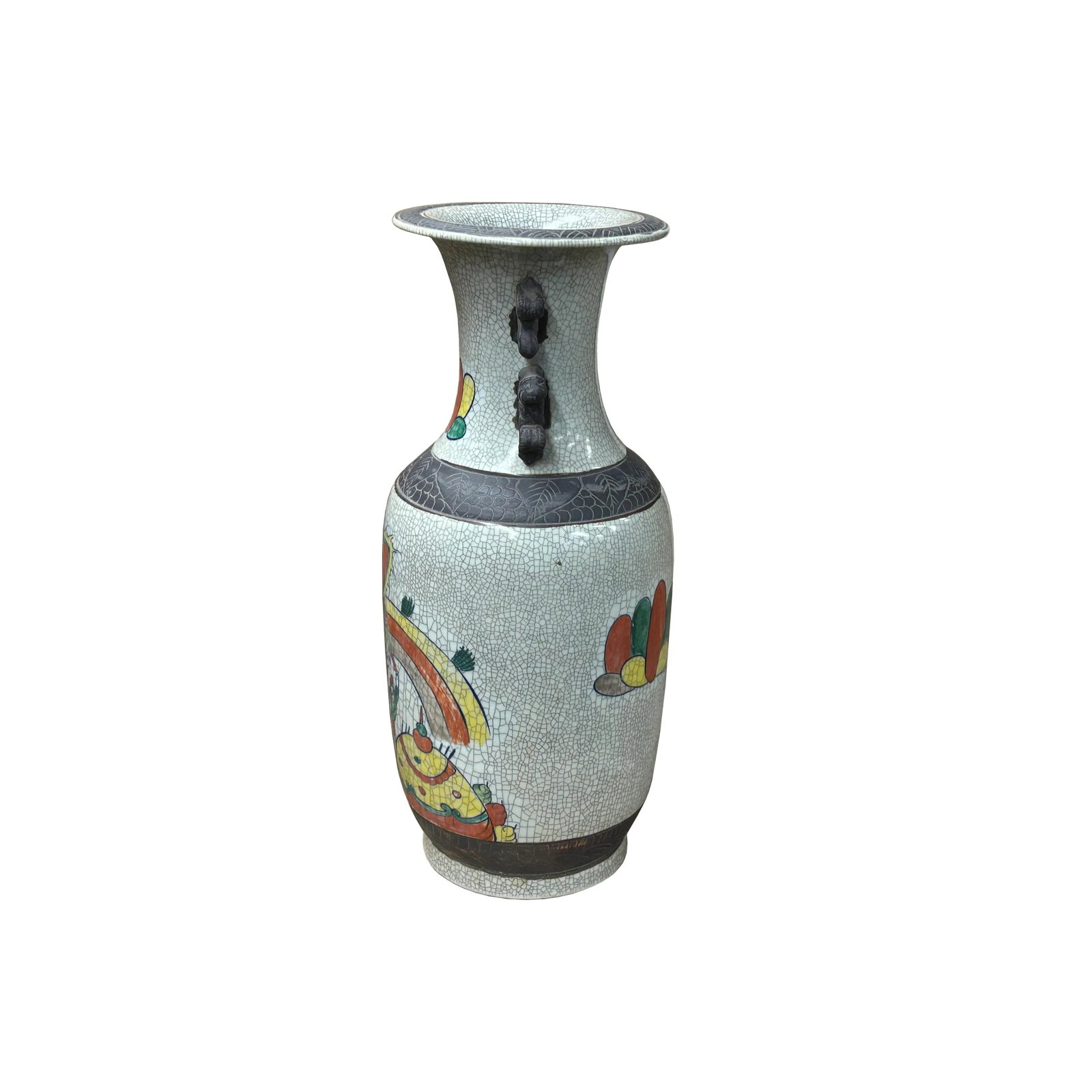 Orient Crackle Gray Warrior Graphic Artistic Pottery Ceramic Vase - 9