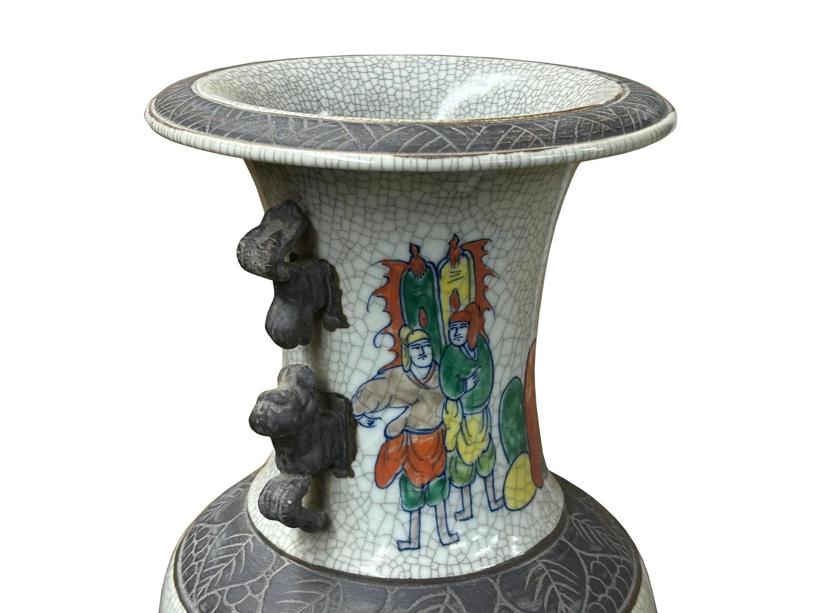 Orient Crackle Gray Warrior Graphic Artistic Pottery Ceramic Vase - 10