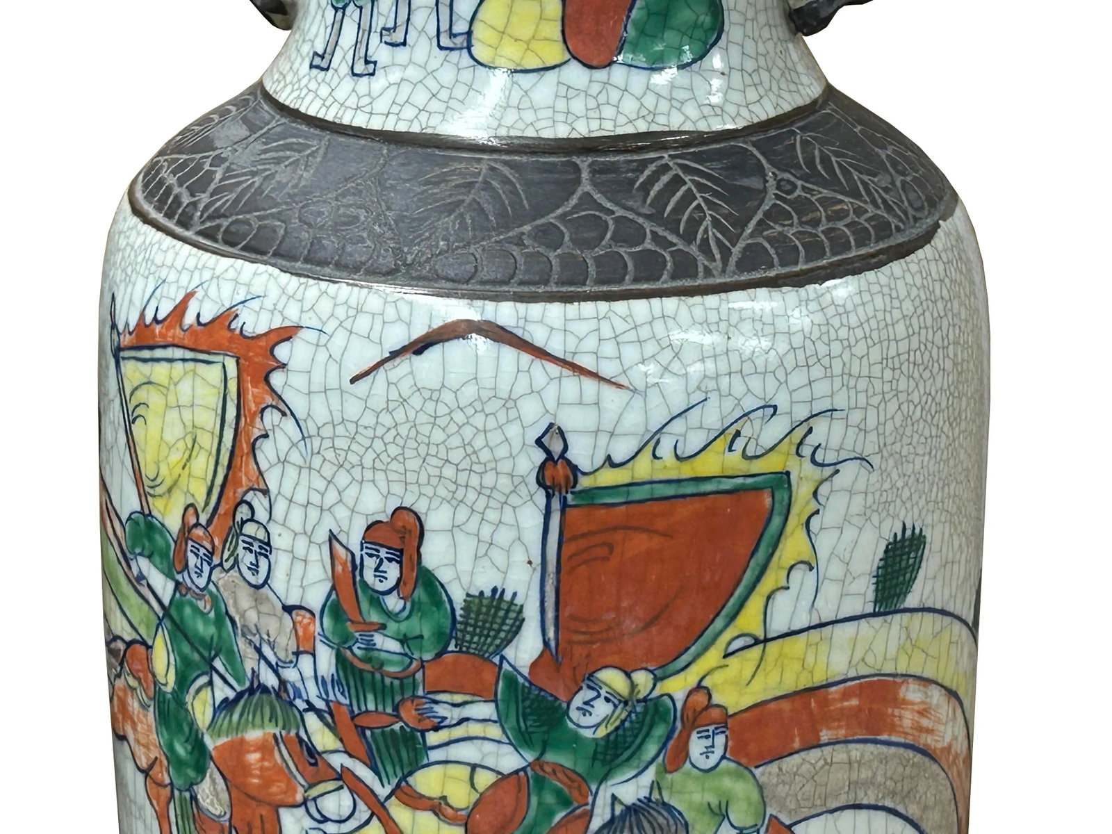 Orient Crackle Gray Warrior Graphic Artistic Pottery Ceramic Vase - 12