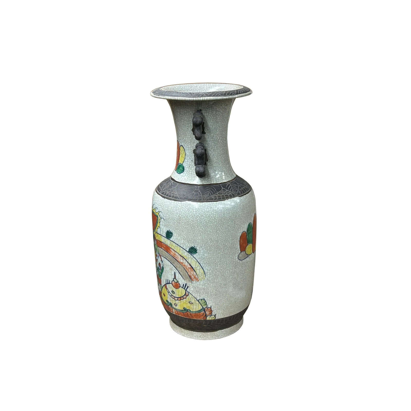 Orient Crackle Gray Warrior Graphic Artistic Pottery Ceramic Vase - 13