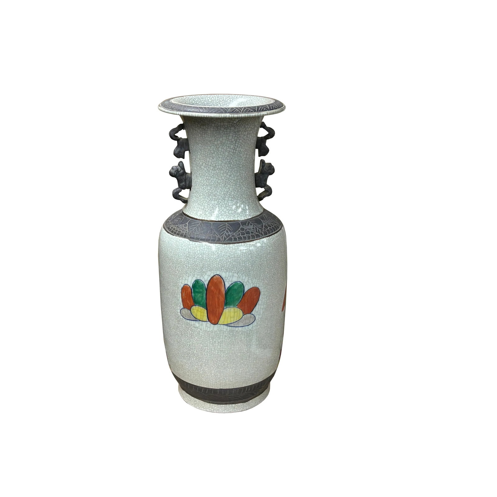 Orient Crackle Gray Warrior Graphic Artistic Pottery Ceramic Vase - 2