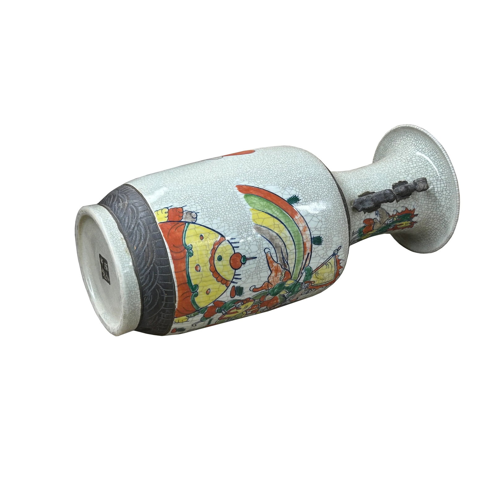 Orient Crackle Gray Warrior Graphic Artistic Pottery Ceramic Vase - 3