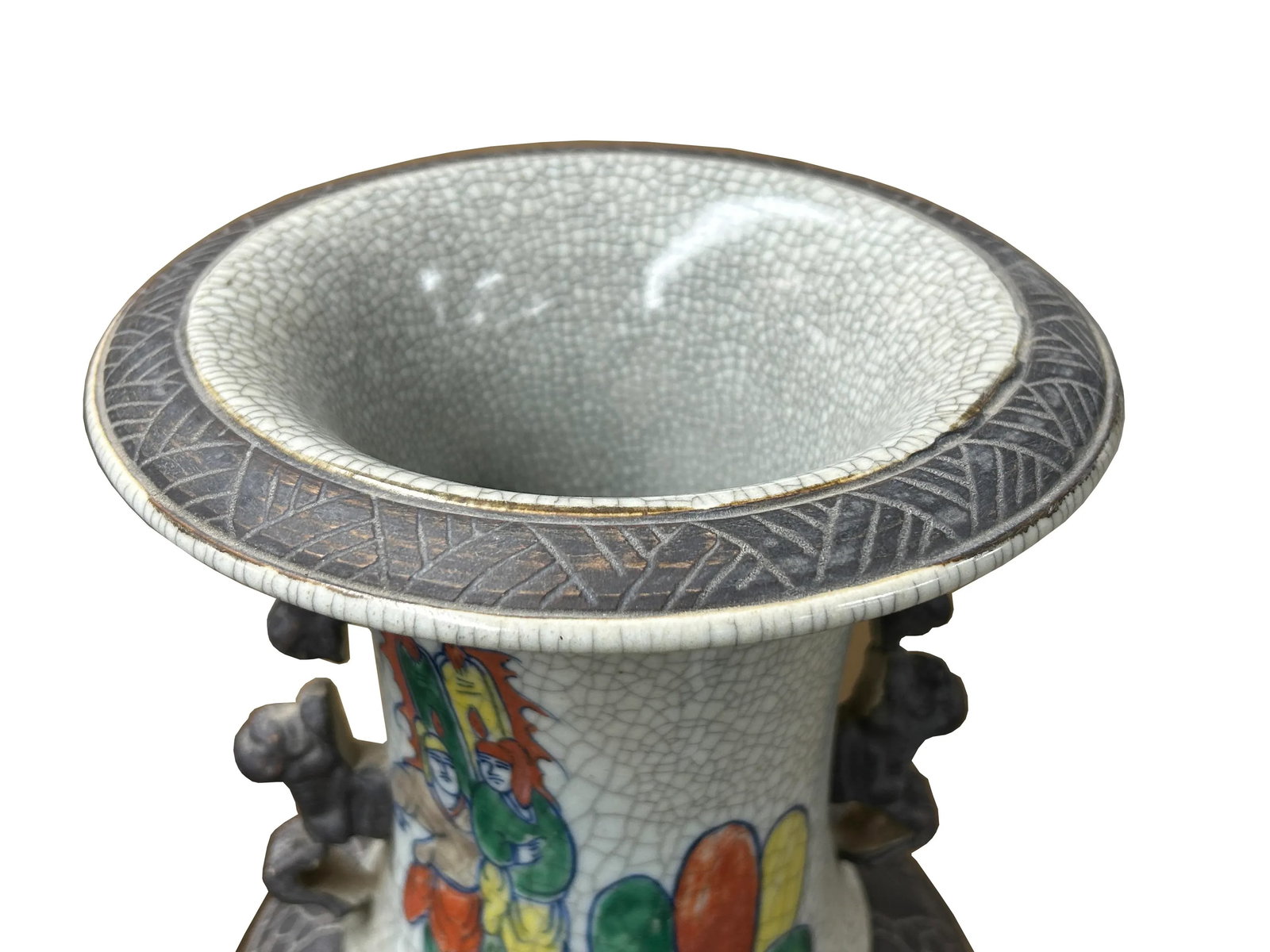 Orient Crackle Gray Warrior Graphic Artistic Pottery Ceramic Vase - 4