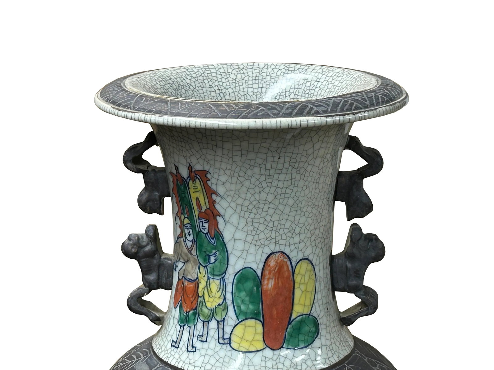 Orient Crackle Gray Warrior Graphic Artistic Pottery Ceramic Vase - 5