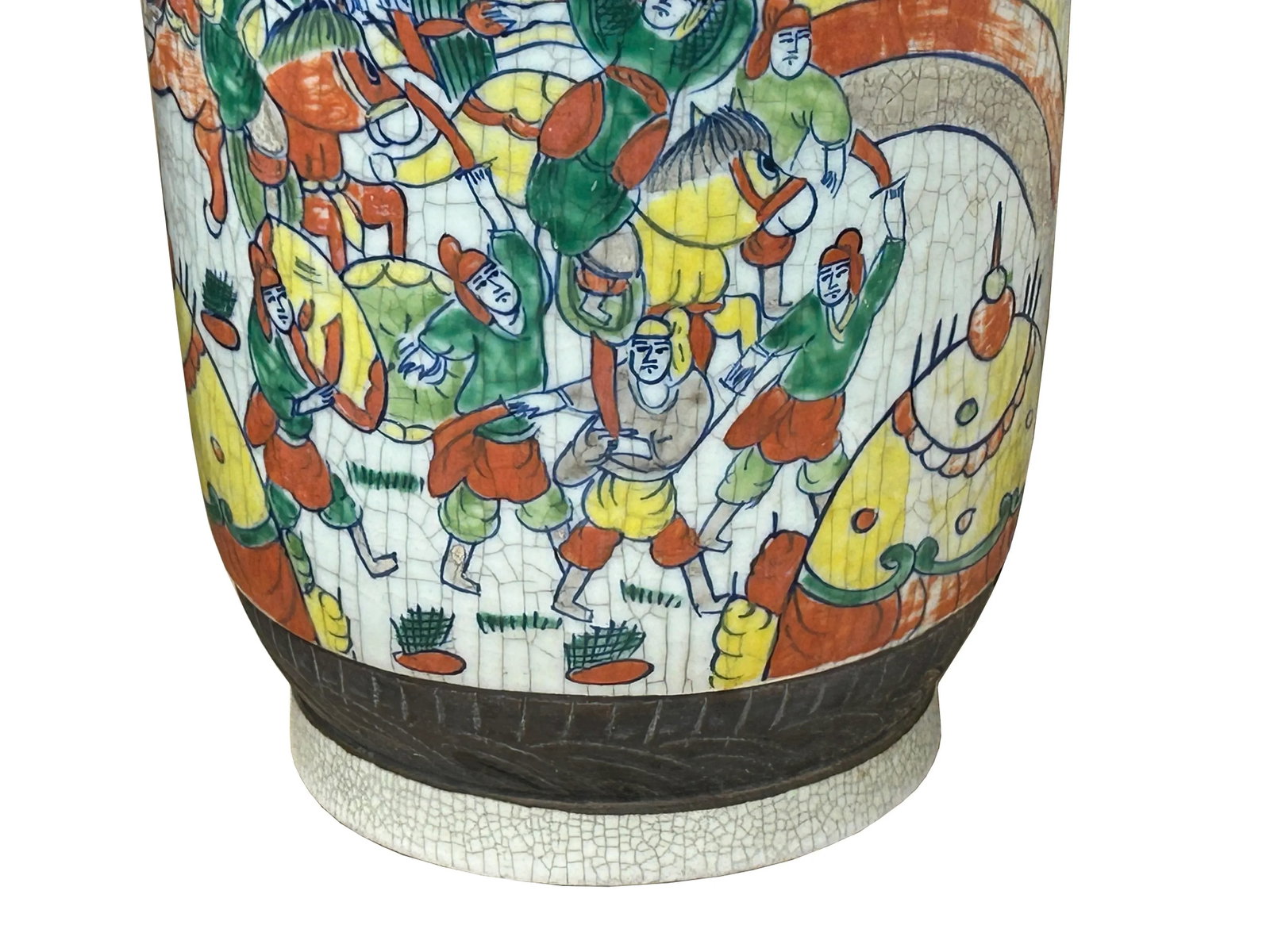 Orient Crackle Gray Warrior Graphic Artistic Pottery Ceramic Vase - 6