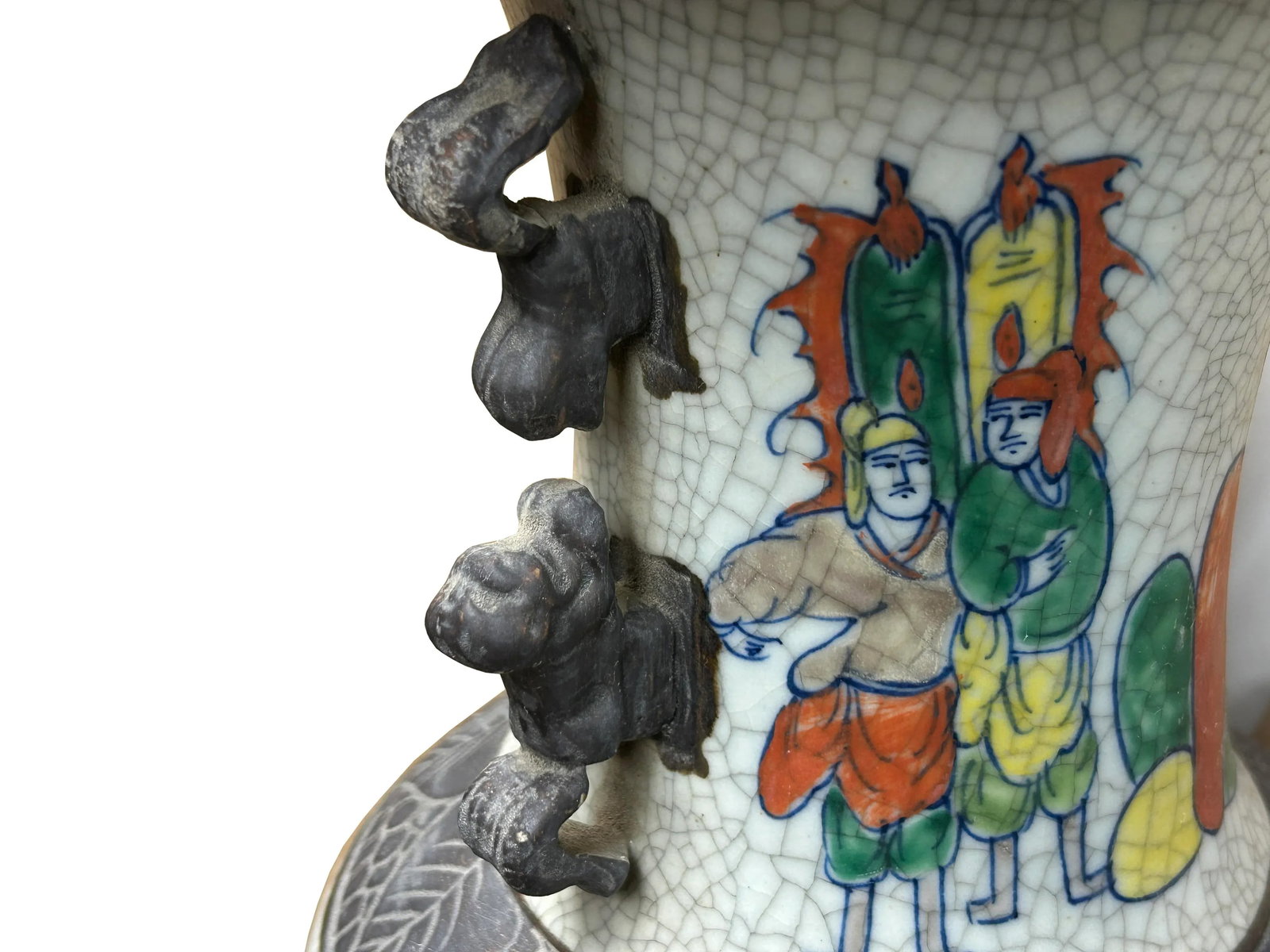 Orient Crackle Gray Warrior Graphic Artistic Pottery Ceramic Vase - 7
