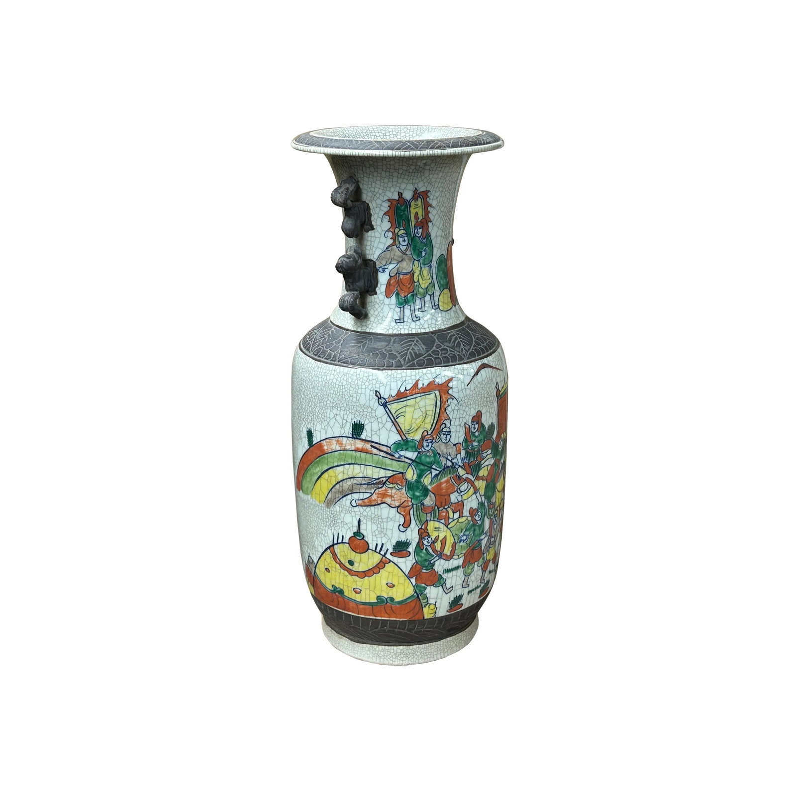 Orient Crackle Gray Warrior Graphic Artistic Pottery Ceramic Vase - 9