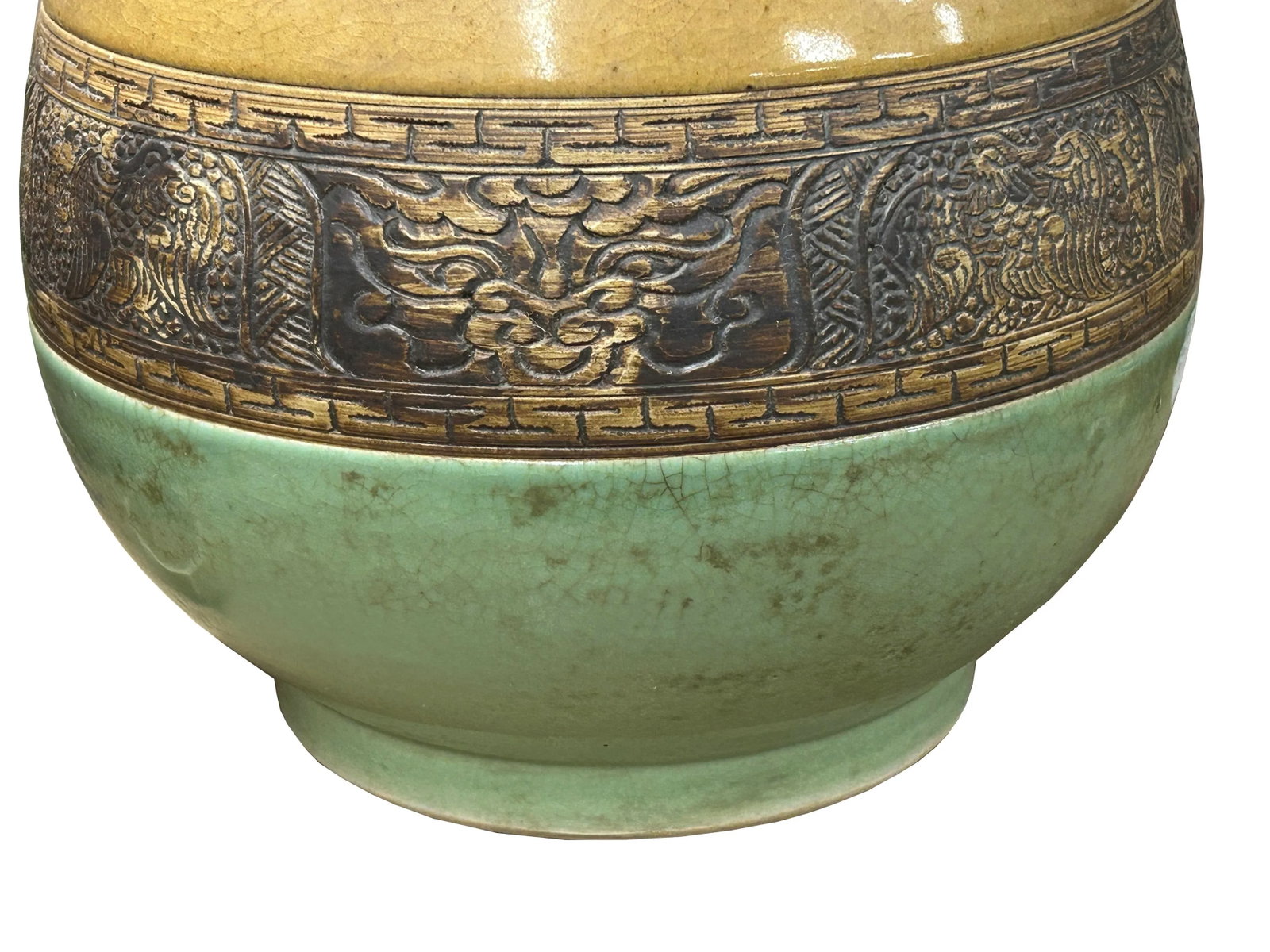 Orient Crackle Green Dragon Motif Ram Heads Artistic Pottery Ceramic Vase - 8