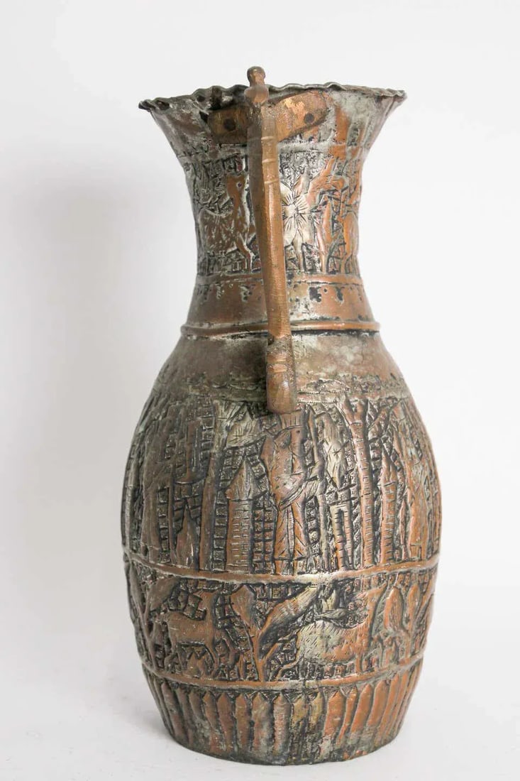 Antique Islamic Middle Eastern Tinned Copper Ewer - 11